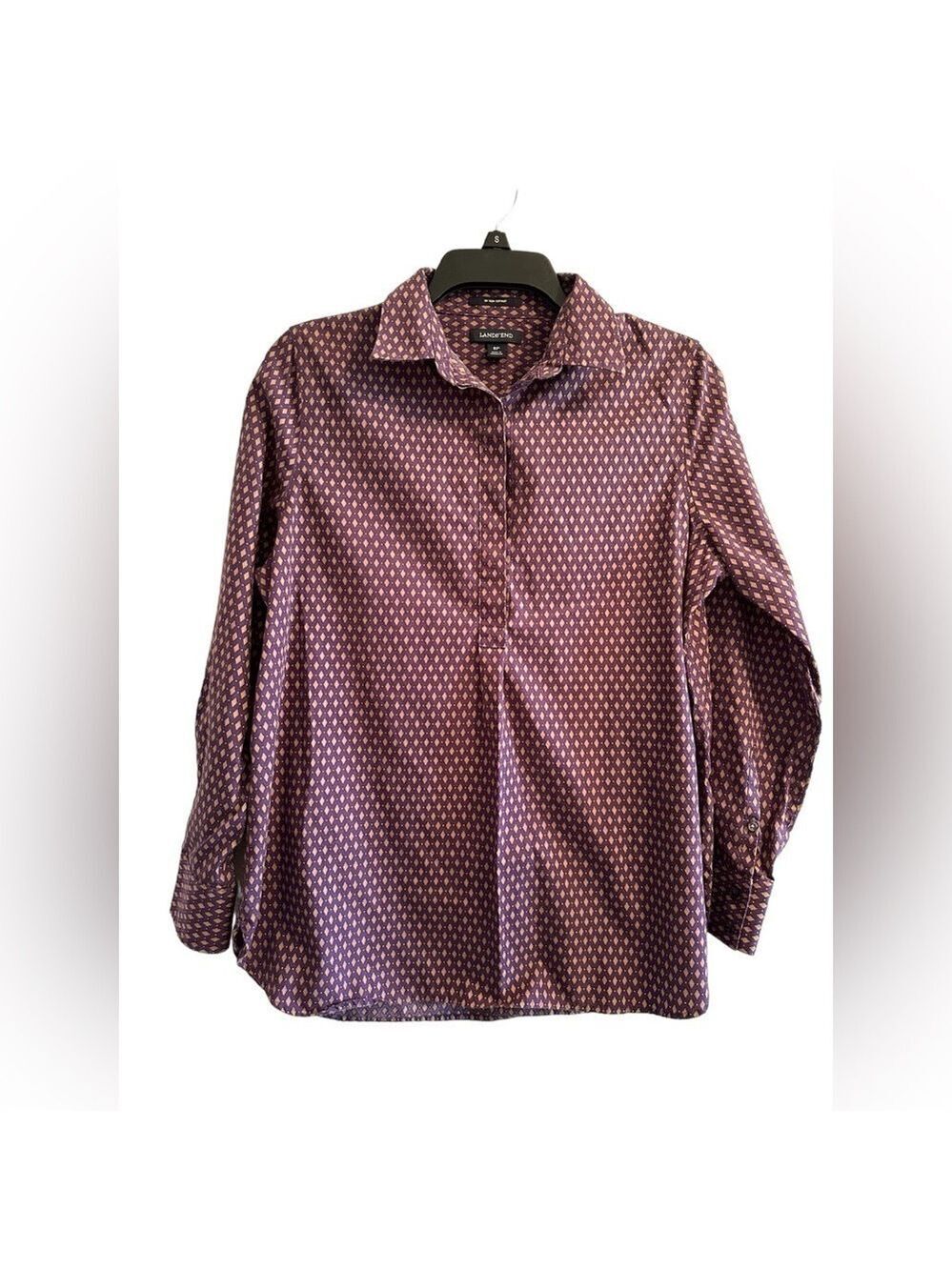 Lands End Womens 8P No Iron Supima Cotton Long Sleeve Button Shirt Purple